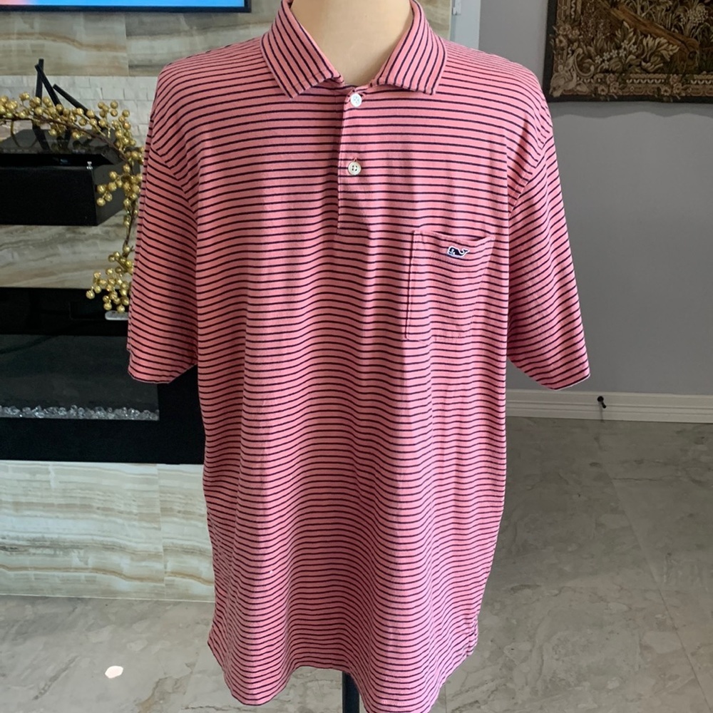 Vineyard Vines Red Black Stripes Polo. Size M (701F)